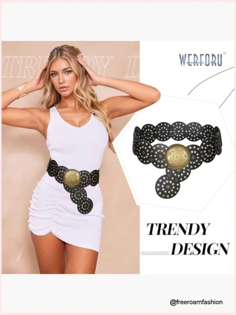 Vintage Leather Western Belt with Disc Buckle - Adjustable Waist Belt for Women
